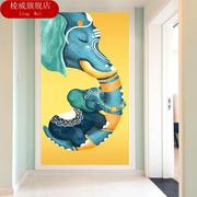 定制瑜伽竖版走廊装饰壁画大象图案玄关壁纸贴画过道油画艺术墙布