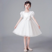 女童礼服公主裙花童钢琴，主持小女孩白色，纱裙夏季儿童蓬蓬裙演出服