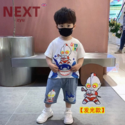 英国nextzyu发光奥特曼男童衣服，夏套装(夏套装，)儿童男宝短袖t恤