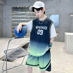 儿童篮球服夏季童装套装，男童速干网眼，透气球服洋气小学生球衣9号