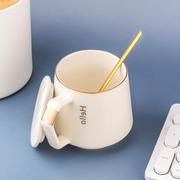 北欧风格陶瓷杯马克杯带盖小勺子，办公水杯咖啡，牛奶杯文化创意杯子