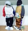 日本 BREEZE 2023秋儿童装嘻哈运动上衣拼接撞色卡通插画连帽卫衣