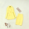 女装春夏大码女装黄色长款西服+包臀高腰半裙OL风套装
