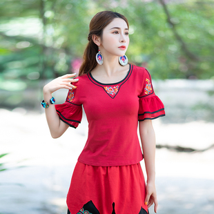 原创设计民族风女装纯棉短袖T恤2024夏季中国风紧身显瘦上衣