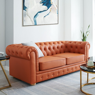 轻奢欧式美式皮艺沙发，客厅组合双人，三人小户型沙发现代高端家具