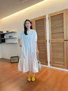 widelia2023年夏季韩版宽松白色衬衫裙女中长款短袖连衣裙7222