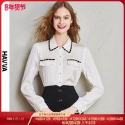 havva2023秋季衬衫女设计感小众雪纺，衬衣黑色别致上衣c7718