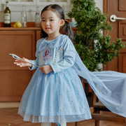 韩国童装2023秋季seo，爱沙公主蕾，丝网纱洋装蓝色连衣裙
