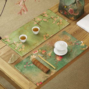 新中式禅意缎面茶席高档女士茶桌垫复古双面花卉干泡垫茶壶垫桌旗