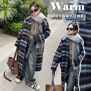 女童复古长款夹棉毛呢大衣冬季儿童时髦加厚保暖格子呢子外套