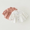 女童白色娃娃衫2024秋季儿童，韩版甜美衬衫，森系宝宝长袖上衣潮