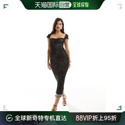 香港直邮潮奢asos女士设计鸡，心领双层网纱蕾丝印花长款连衣裙(