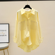 黄色衬衫女外套2024春秋韩版气质宽松长袖，衬衣设计感别致上衣