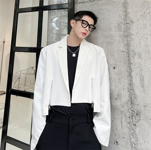 韩国ins网红白色小西装，男短款帅气小众，设计感高级气质西服外套潮