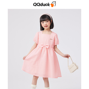 qqduck可可鸭女童短袖连衣裙，2023夏季儿童粉色，公主裙夏装洋气