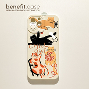 benefit创意个性涂鸦小猫适用于15苹果13手机壳iphone14promax12套11简约xsmax防摔xr全包8plus硅胶7mini