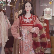 0301直播162高端《玫瑰博物馆》刺绣连衣裙吊带腰带毛领80-120