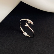 925纯银海豚戒指女小众，设计鱼尾食指，戒素圈时尚个性开口戒子尾戒