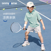 onmygame男童短袖polo衫儿童网球，运动t恤夏季凉感透气v领上衣