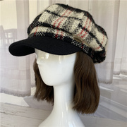 多款合集 55-59cm复古短檐格纹女款羊毛画家帽八角帽报童帽