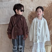 2024春季韩版儿童毛线开衫女童慵懒风休闲毛衣时尚长袖外套