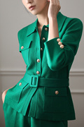 绿色羊毛针织套装女秋冬设计感小众复古洋气高端收腰名时尚两件套