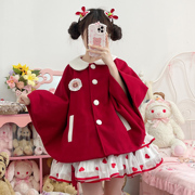 原创正版斗篷呢子外套娃娃领短款春季百搭配配红色lolita裙