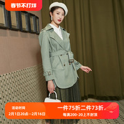 EMOO杨门女装2024春装风衣女绿色西装领双扣扣外套通勤长袖