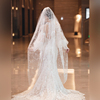 新娘头纱超仙白色韩式造型花朵亮粉发梳长款海妖婚纱礼服头纱1.5m