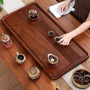 实木茶盘家用整块长方形简约功夫茶具套装排水中式客厅泡茶台