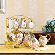 宫廷风咖啡杯套装6件套下午茶茶具，欧式小奢华家用陶瓷骨瓷水杯子