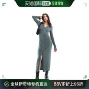 香港直邮潮奢 ASOS 女士设计织纹系扣长款绿色针织开衫