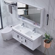 高档太空铝智能镜双盆浴室柜组合卫生间现代落地式洗手洗脸一体洗