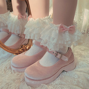 袜贵人可爱粉色洛丽塔蕾丝花边蝴蝶结全棉堆堆袜唯美仙女花边短袜