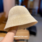帽子女韩版潮夏季时尚渔夫帽亚麻编织遮脸透气网红同款日系水桶帽