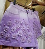 韩国东大门高端定制奢华重工钉珠，珍珠仙女立体紫色，花朵牛仔短裤