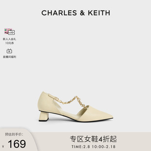 CHARLES&KEITH春季女鞋CK1-60361410女士交叉链条饰尖头中跟单鞋