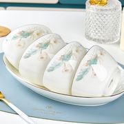 陶瓷碗家用欧式金边可微波，吃饭碗盘组合加厚防烫碗碟套装时尚餐具