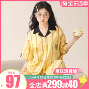 高级感睡衣夏天女(夏天女)款全棉家居服卡通动物，夏季短袖长裤两件套套装