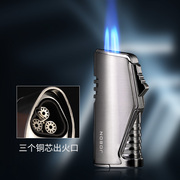 中邦防风打火机可充气三头蓝焰直冲个性高温雪茄艾灸金属火机定制