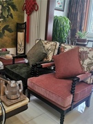 美式实木糖葫芦沙发椅小户型客厅复古圆珠布艺单人休闲老虎椅