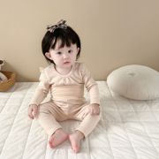 韩版女宝宝家居服套装秋冬加厚婴儿公主棉质睡衣上衣，+高腰护肚裤