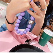 韩国马(韩国马)卡龙时髦夏款chic时尚糖果色，珠子拼接手机链挂饰个性紫色银