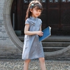 儿童旗袍夏季女童民，国风古风汉服，中式短袖唐装洋气纯色连衣裙