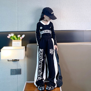 秋季韩版童装女童修身t恤宽松卫裤两件套爵士舞套装演出服潮