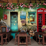 欧式复古餐厅壁纸休闲吧饭店奶，茶店墙纸3d立体酒吧咖u啡厅装修壁