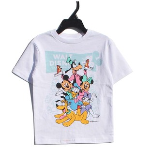 瑕疵100-160高儿童(高儿童)夏季白色米老鼠与唐老鸭短袖，男女童棉质圆领t恤