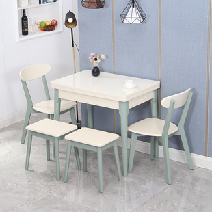 小户型折叠餐桌椅组合家用北欧实木，伸缩桌长方形，简约钢化玻璃饭桌