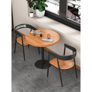 工业风铁艺实木小圆桌，单腿圆形餐桌，餐饮店奶茶店酒吧双人桌1018
