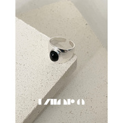 Nior.9S925纯银黑玛瑙宽面戒指女 小众设计高级感开口纯银指环